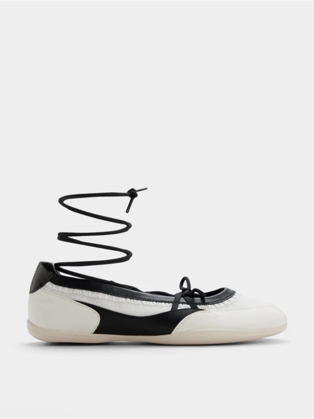 Aldo Two-Tone White and Black Lace-Up Ballet Flat